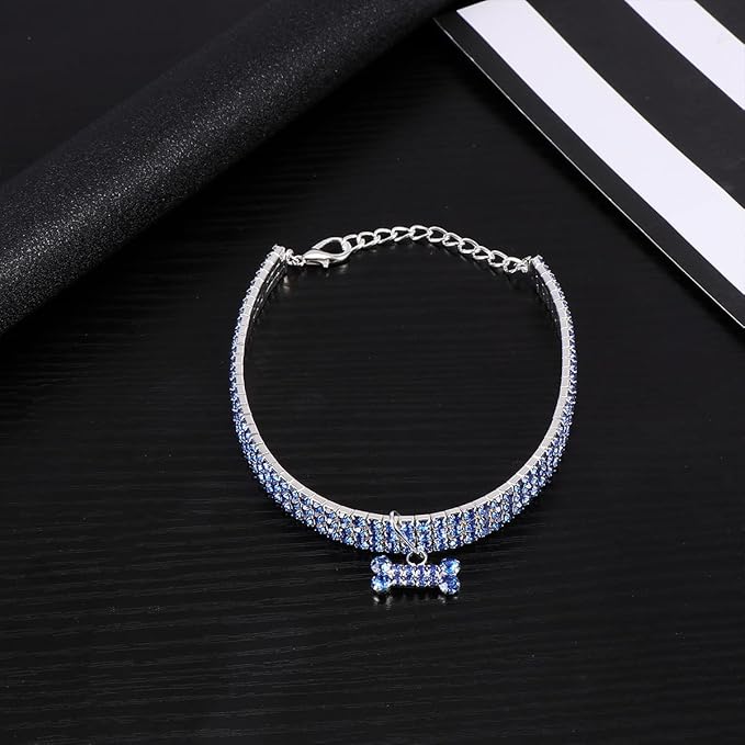 NUOBESTY Rhinestone Pet Collar Dog Crystal Collar with Adjustable Buckle Blue Small Size for Small Dogs for Pet Supplies