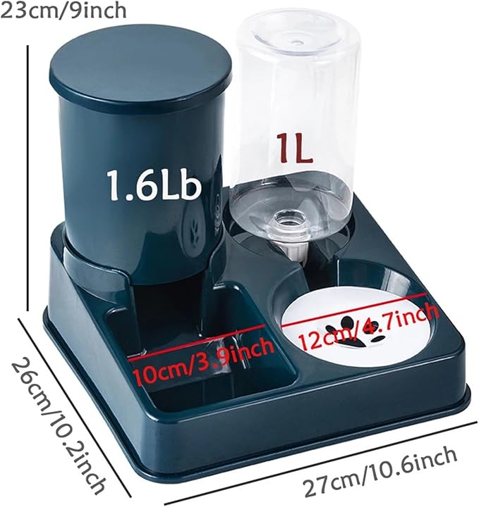 Automatic Cat Feeder and Water Feeder Set - 2 in 1 Tilted Stress Pet Food and Water Feeder for Cats and Small Dogs(Green)