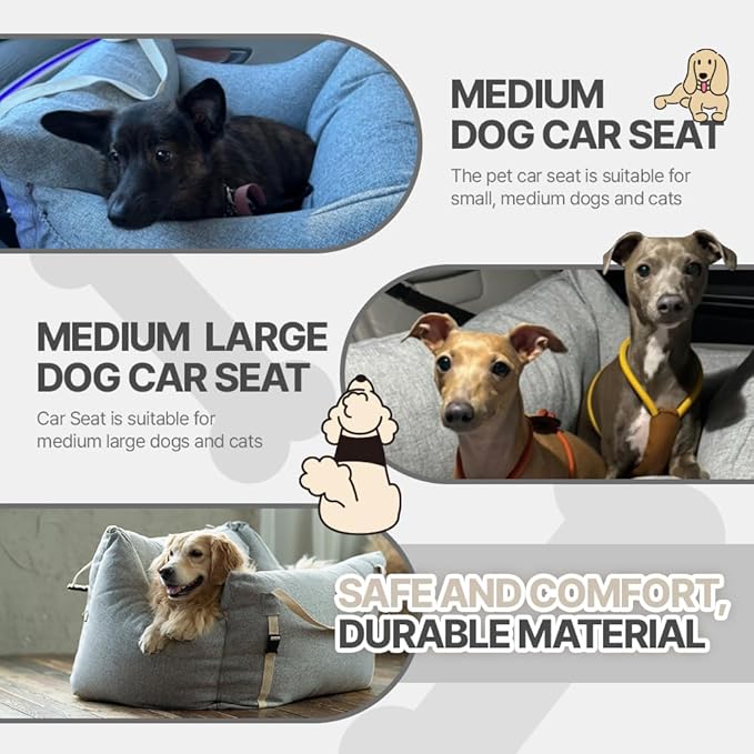 Dog Car Seat for Small Medium Large Dogs, Sofa Fabric&Eco-Friendly Microfiber Velboa, Detachable and Washable Travel Dog Booster with Thick Cushion (Cookie and Cream, L)