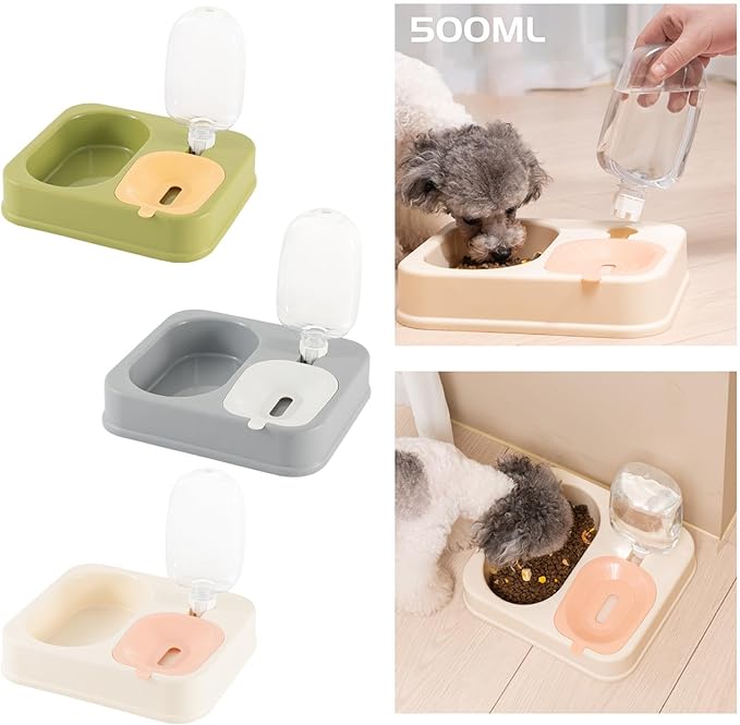 Indoor Dogs Double Feeding Bowls and Automatic Water Dispenser Pet Eating Drinking Pet Dogs Bowls Multi-Color Can Choose