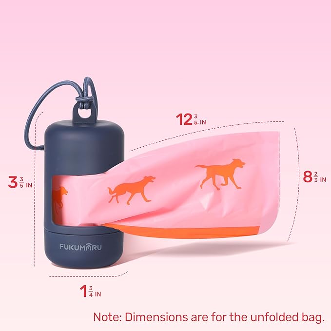 FUKUMARU Poop Bags For Dogs, 120 Rose Scent Dog Poop Bag Holder and Dispenser with Leash Attachment for Dogs, Cats and Multi-pet Use - Running Pattern Bags, Blue Holder