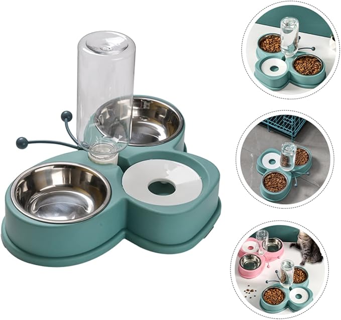 Convenient Automatic Pet Feeder Waterer Double Bowl and Cats Removable Stainless Steel Bowls Easy to Clean for Busy Pet Owners