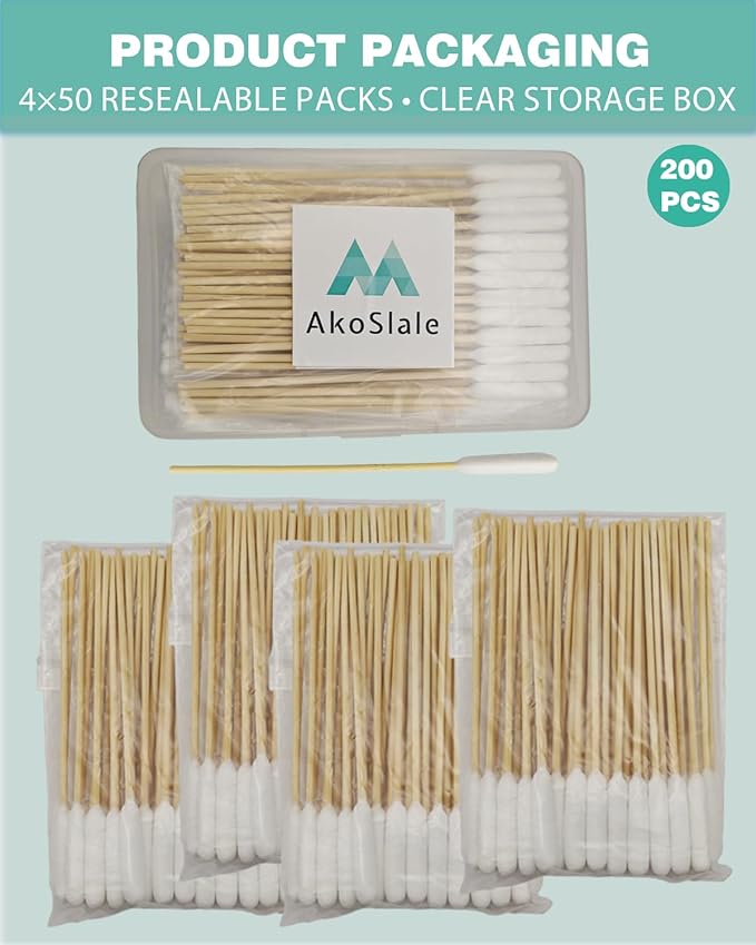 Dog Ear Swabs 200 Count - 6 Inch Large Bamboo Cotton Swabs for Ear Cleaning, Tear Stain & Nose Fold Care | Soft Lint-Free Tips, Sturdy Applicators | Medium to Large Dog Grooming Supplies