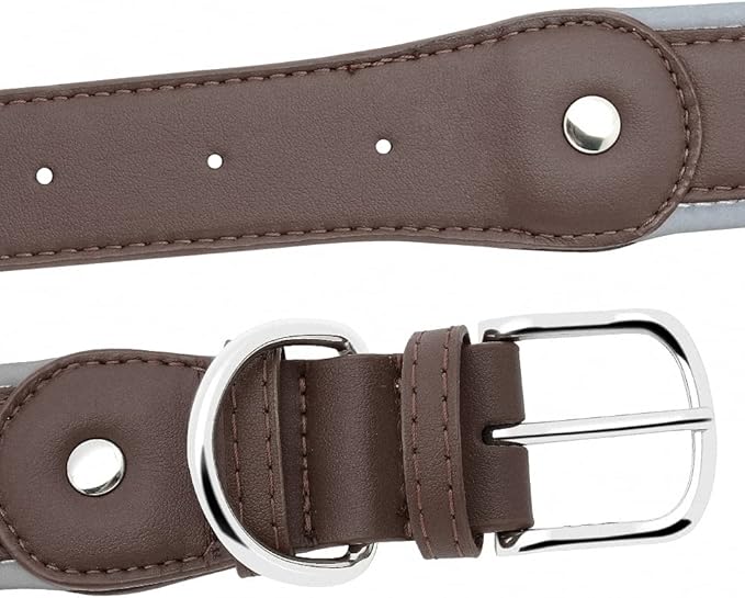 Reflective Large Dog Collar Leather Personalized Pet Dog Collars coleira para cachorro for Big Pit Bull Dogs German Shepherd Coffee XL