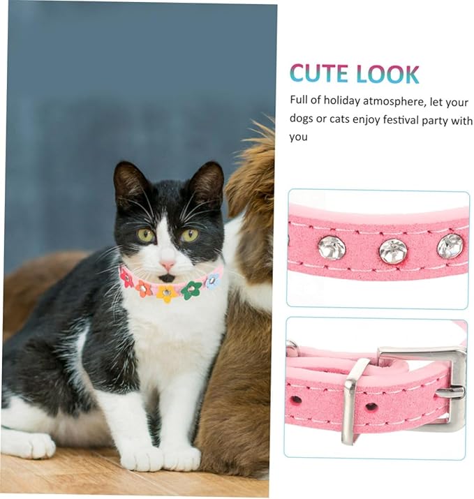 SUPVOX Adjustable Rhinestone Inlaid Dog Collar for Dogs Breathable Pu Material Comfortable Neck Decor Buckle for Pets and Puppies