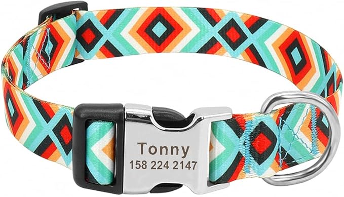 Fashion Custom Dog Collar Nylon Print Personalized Pet Collar Puppy Dog ID Collars Free Engraved ID for Small Medium Large Dogs 147 Green 30 to 42 cm