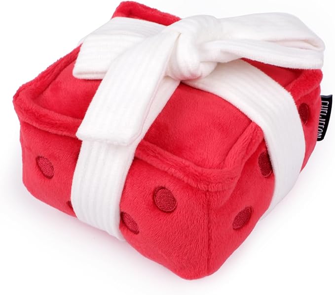 CHEWFFON Dog Birthday Toy, Interactive Snuffle Treat Dispensing Puzzle Toy with Gift Box Design, Squeaky & Crinkle Plush Dog Toys, Suitable for All Breeds