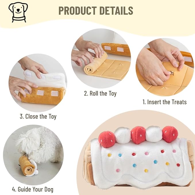 LilRoot Hide and Seek Plush Cake Roll Snuffle Mat Dog Toys Nose Work Enrichment Toys Interactive Burrow Activity Cute Dog Gifts Funny Toys for Small Medium Dogs