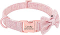 Fashion Personalized Dog Collar Custom Nylon Dog Collars Engraved Name ID Adjustable for Small Medium Large Dog Chihuahua Bownot Pink M