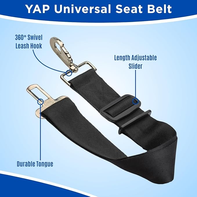 YAP Universal Dog Seat Belt® – Retractable Car Harness for Dogs Safety Seat Belt, Adjustable Dog Seatbelt for Car with Heavy Duty Swivel Hook & Steel Clip, Pet Seat Belt for Dog; Large