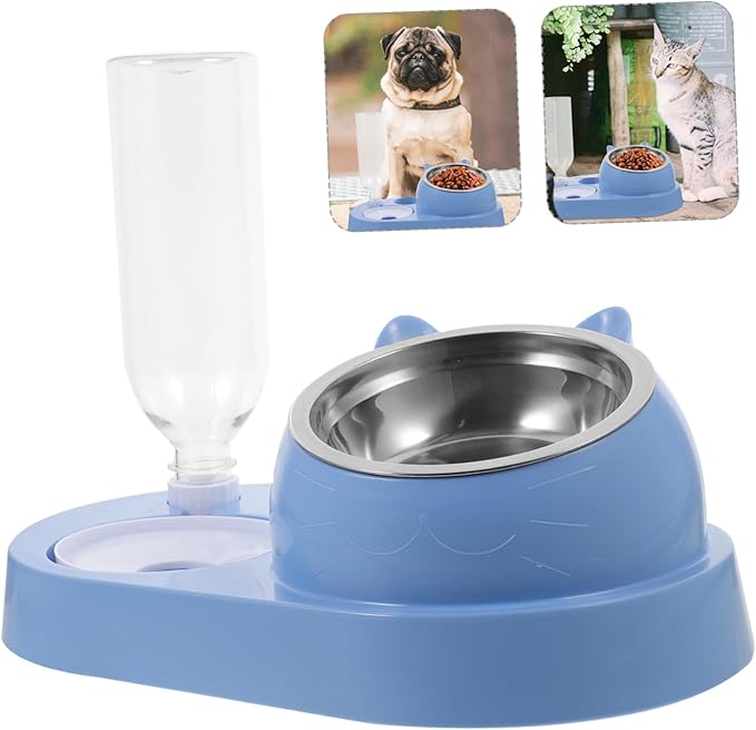 Stylish Pet Feeder Dual Bowl Dog Cat Water Dish Automatic Watering System Home Decor
