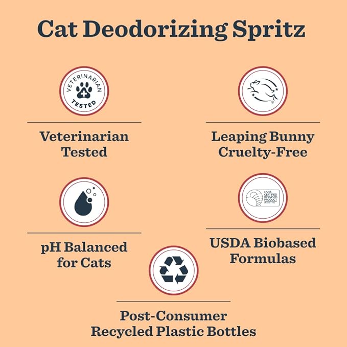 Mrs. MEYER'S Clean Day Cat Care Kit, includes Cat Deodorizing Spritz - White Peach and Pet Stain & Odor Fighter - Coconut Leaf