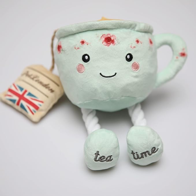 English Teacup Nosework Plush Dog Toy with Rope Legs and crinkle sound-UK British design for Dogs