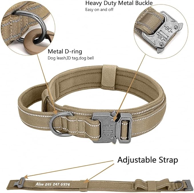 Personalized Large Dog Collar Military Tactical Dog Collar Custom Reflective Pet Collars for Medium Large Dogs German Shepard Yellow M