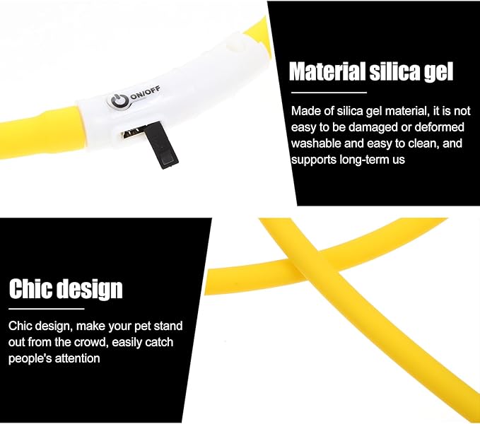 LED Rechargeable Silicone Pet Collar, Wear-Resistant Oval Dog Collar, Size L, Yellow, Adjustable Safety Neck Belt for Evening Outdoor Use