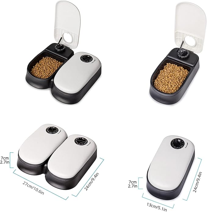 2 Meal Programmable Automatic Cat Dog Feeder, Dry or Semi-Moist Pet Food Dispenser for Cats Dogs, Auto Dog Food Dispenser Slow Feed Portion Control