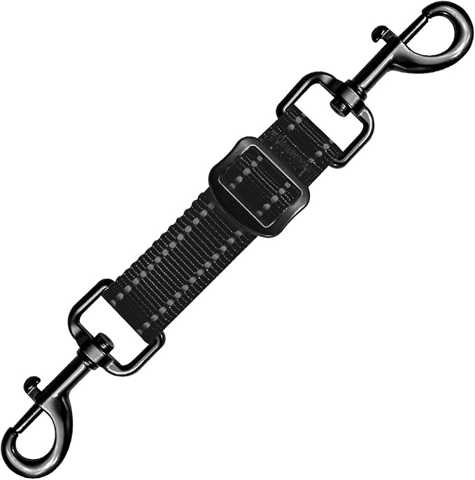 Dog Collar Safety Clip, Adjustable Backup Safety Strap, Double-Ended Leash Connector, High Reflectivity, Suitable for Dog Harnesses to Collar Safety Clips (Black)