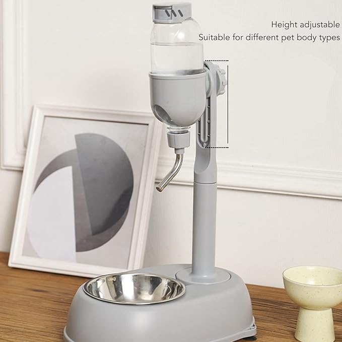 Yosoo Health Gear Pet Automatic Water Feeder Standing Water Dispenser Bowl, 500ml Detachable Adjustable Small Dog Cat Feeding Water Bowl Set, 11 * 7.7 * 15.4 in Automatic Water Food Feeder Bowl Stand