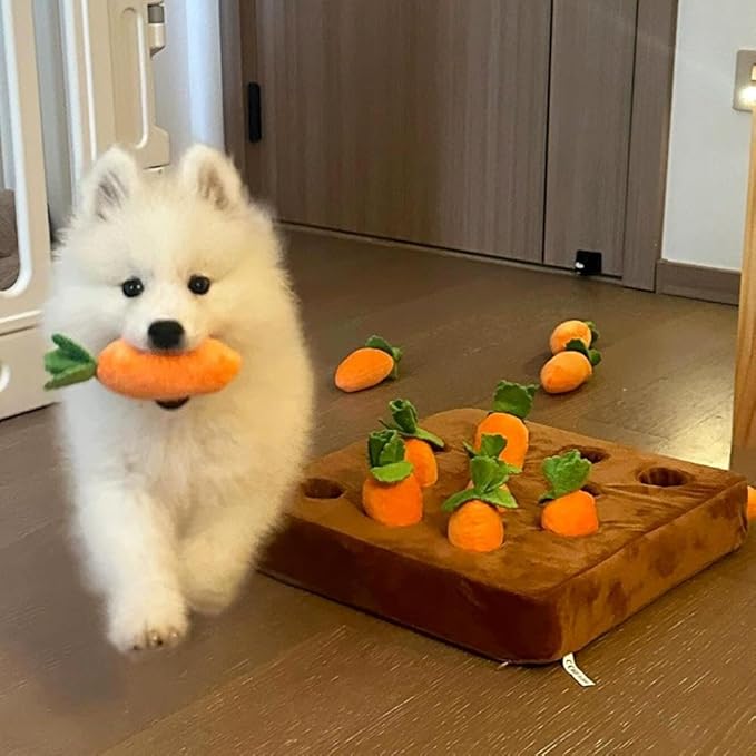 Carrot Garden Dog Toy | Snuffle Mat for Slow Feeding & Brain Training, Interactive Puzzle Toy with 9 Carrots for Puppies & Small Dogs, Indoor Enrichment Game to Relieve Boredom & Anxiety