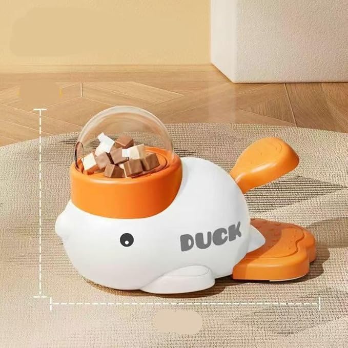Duck Shaped Pet Treat Dispenser, Yellow and Orange, Automatic Food Feeder with Clear Dome Cover for Cats and Dogs (White)