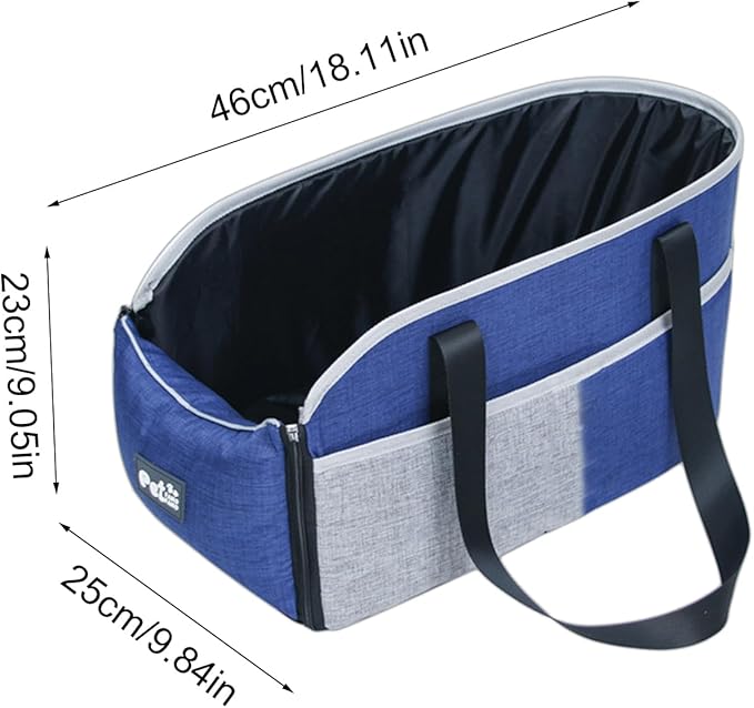 Small Pet Travel Seat – Car Center Console Dog Carrier, Pet Car Bed with Safety Straps | Soft-Sided Carrier, Travel Bag for Small Dogs or Cats, Fits Front Console, Ideal for Commuting or Trips