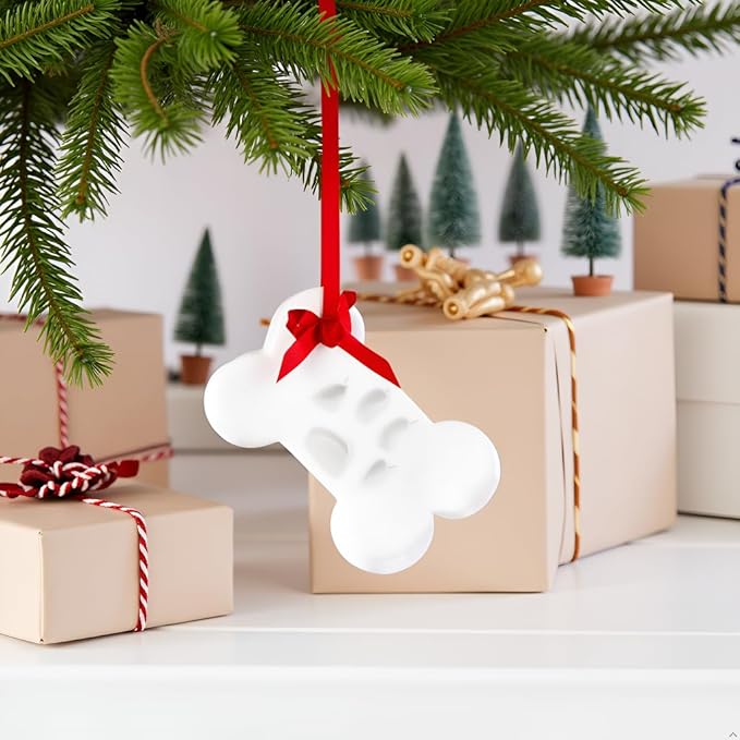 Tiny Ideas Christmas Dog Pawprint Bone Ornament, DIY Clay Impression Kit, Dog Christmas Tree Ornament, Memorial or New Pet Owner Keepsake
