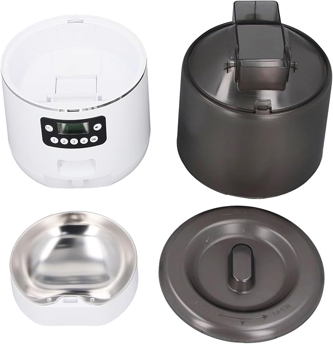 4L Automatic Pet Dry Food Feeder, Translucent Bucket Food Grade Material Easy to Cleanup Smart Timed Food Dispenser for Indoor Pets (US Plug)