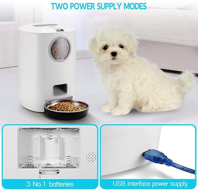 Ofat Home Automatic Cat Feeder,SmartFeeder,Automatic Pet Dog and Cat Feeder,4-Meal Auto Pet Feeder with Timer Programmable,Voice Recording-4.5L White