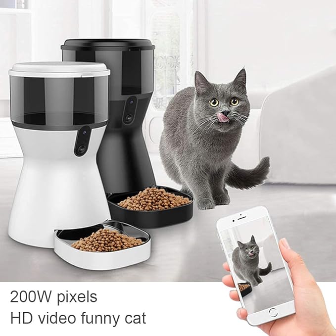 Automatic Pet Feeder, 4L Smart Pet Feeder Food Dispenser, HD Camera Video Recording, App Control for iPhone and Android, for Cat Dog (Black)