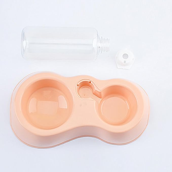 Pet Water & Food Bowl Set with 500ml Auto - Fill Bottle | Double Bowl Design for Dogs/Cats | Secure Plastic, Spill - Controlled & Simple to Maintain | Removable Automatic Feeder