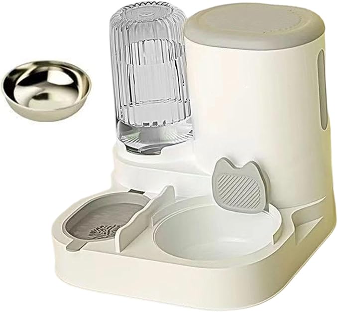 Automatic Dog Feeder and Water Dispenser,Food Feed,Drinking,Dog Bowl Automatic Pet Feeder for Bunny Small Animals Small Dogs, Grey