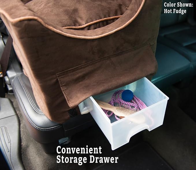 Snoozer Dog Car Seat with Storage Tray: Lookout II Dog Booster Car Seat for Pets up to 34lbs, Helps Alleviate Travel Sickness & Fear for Dogs, Removable Washable Cover – Sapphire, Size Large