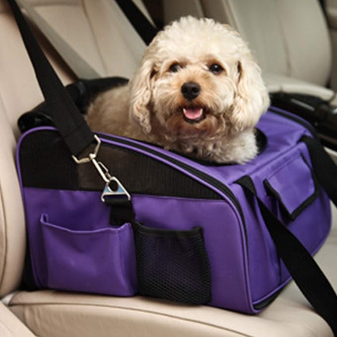 Pet Car Booster Seat Carrier Portable Travel Bag,Cat Small Dog Pet Puppy Travel Cage with Carry Straps,Collapsible Puppy Carrier Seat for Small Medium Pets Up to 22Bls