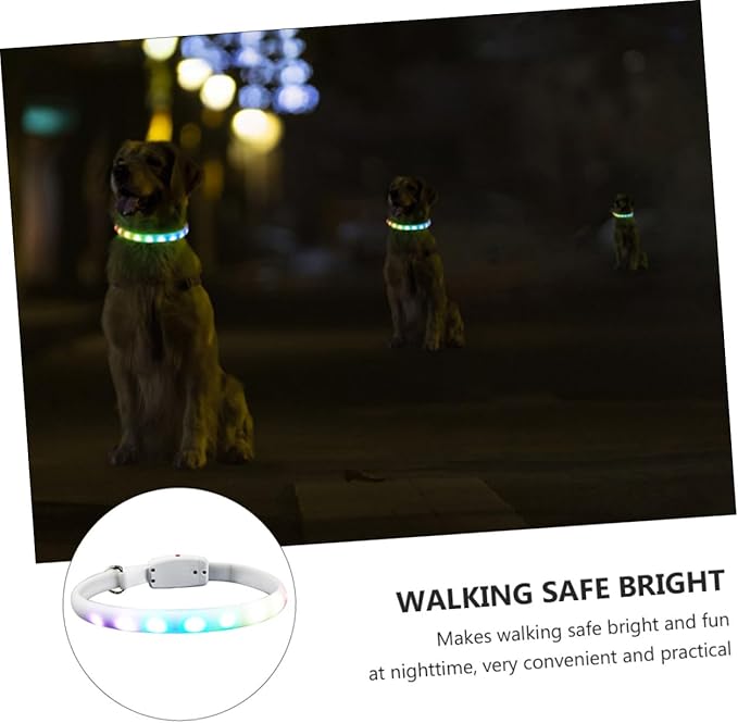 USB Charging LED Dog Collar Luminous Pet Collar Glowing Night Walking Safety Light Adjustable White