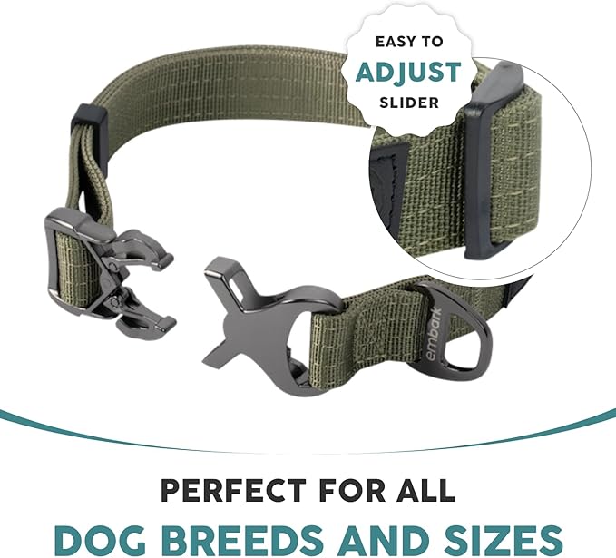 Embark Adventure Pro Dog Collar – Heavy Duty Tactical Dog Collar Stylish & Durable Nylon Dog Collar for Large Dogs, Small Dogs & Medium Dogs. Strong Buckles for Any Size Breed (Small, Green)