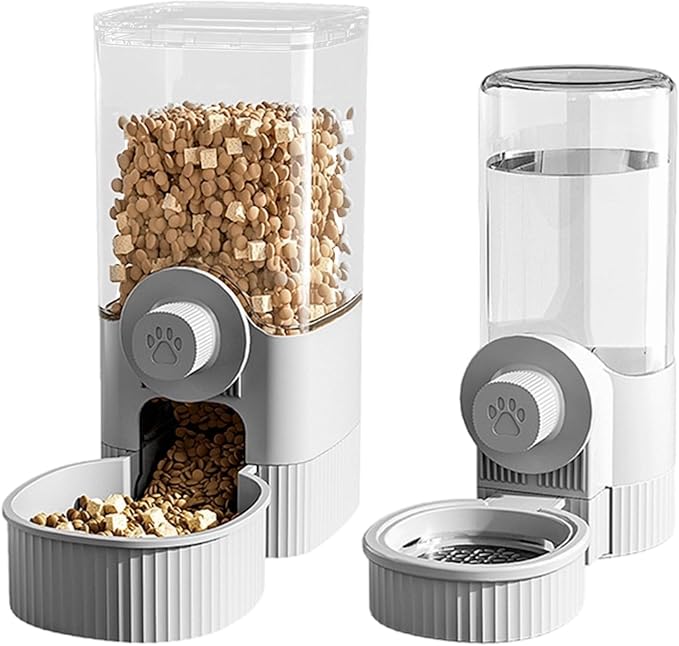 Grey Automatic Pet Water and Food Dispenser, 40 Oz/1200 Ml, Hanging Cage Bowl, Detachable Design, for Cats and Dogs