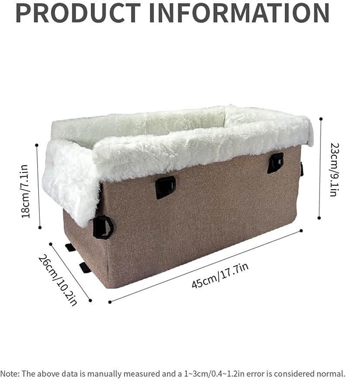 Soft Dog Car Seat, Portable Puppy Console Chair, 18 Inches Pet Cushion with Safety Buckle, Oxford Fabric Travel Bed with Comfort Padding, SUV Armrest Vehicle Seat Secure Straps