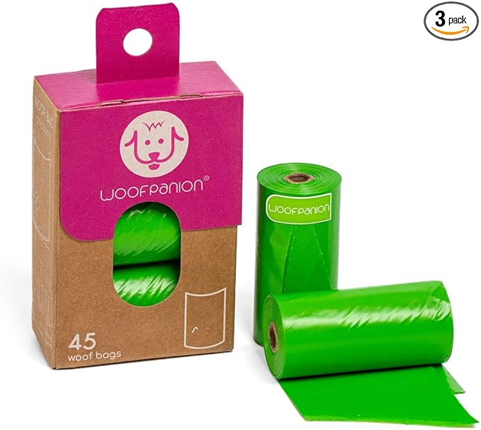 Woofpanion Dog Poop Bags Rolls - Poop Bags for Dogs - Leak Proof and Extra Thick Dog Bag - Made from Recycled Plastic Unscented Refill Rolls for Easy Cleanup, 45 Bags