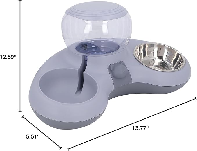 Ergonomic Tilted Cat Feeder with Automatic Water Dispenser, Stainless Steel Spill Proof, Easy to Clean, Raised Food and Water Station for Small Dogs and Cats (Gray)