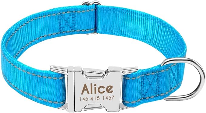 Personalized Dog Collar Durable Nylon Reflective Collar Custom Pet Dogs Collars for Small Medium Large Dogs Blue M
