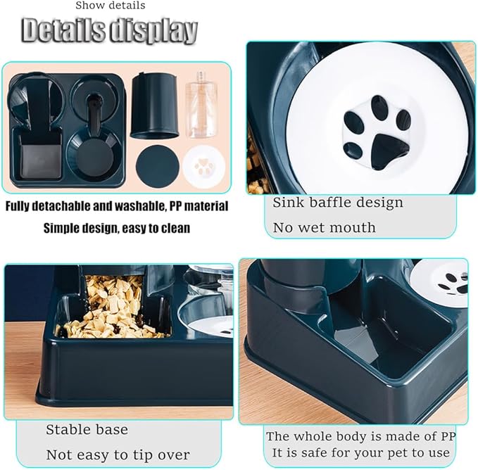 Automatic Cat & Small Dog Feeder - Programmable Portion Control, Stainless Steel Bowl, Gravity Fed Drinker, for Puppies/Kittens, Anti-Tip Design