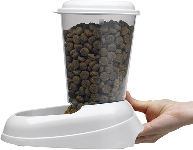 Ferplast Dry Food Dispenser for Dogs and Cats 3 Liter Zenith Practical pet Feeder Food Dispenser Biscuits for Animals, Transparent Tank with lid, Non-Slip Bottom, 20,2 x 29,2 x h 28,8 cm White