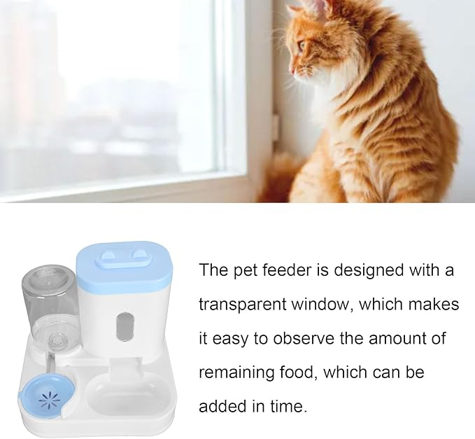 Automatic Cat Feeder and Water Dispenser Set, Pet Food Water Dispenser, Automatic Dog Feeder and Dog Water Dispenser, 2 in 1 Large Capacity Detachable Automatic Cat Waterer Feeder for Dog Puppy (Blue)