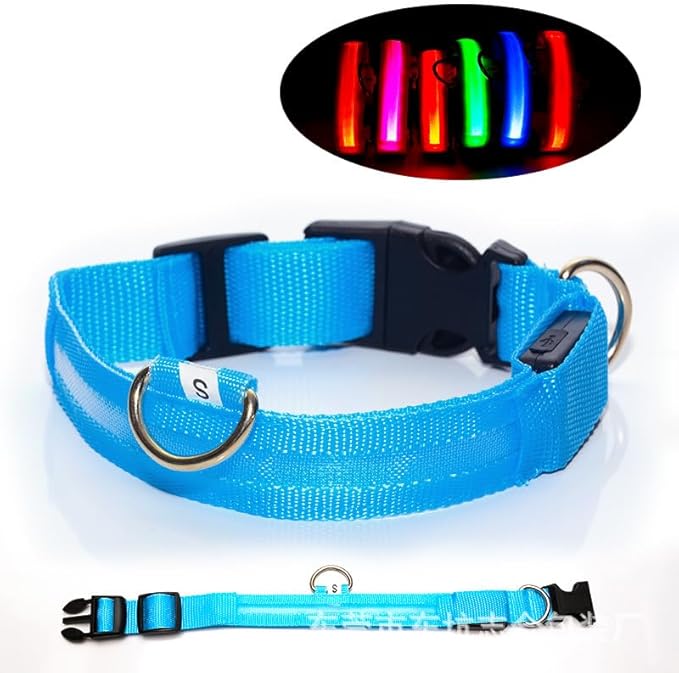 Generic LED Dog Collar, USB Rechargeable, Multi-Color Nylon Safety Light Up Pet Collars with Adjustable Buckle (Pink, S)