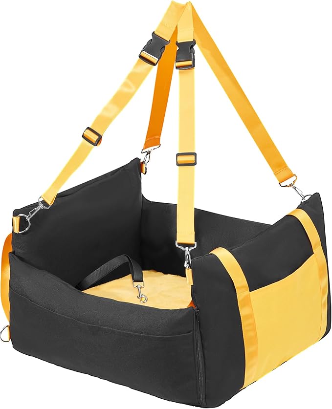 Happybuy Dog Car Seat, Waterproof Dog Booster Seat for Car with Side Handles and A Storage Pocket, Clip-On Safety Leash and PP Cotton Filling, Dog Car Bed for Small Dog up to 25lbs, Black