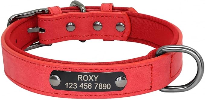 Custom Leather Dog Collar Personalized Small Dogs Collar Engraved Cat Pet Small Medium Large Dogs Collars for Pitbull Chihuahua Red L