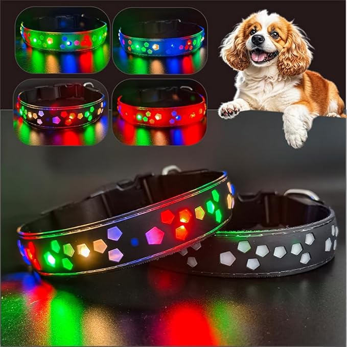 Subversive USB-C led Light up Dog Collar,Star Running LED Design Comfortable and Soft Material,Multicolored Lighting (Black, XL(19.7-23.6"))