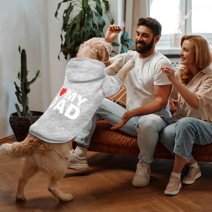 GreenJoy Dog Sweater Dog Hoodie Cold Weather Coat Hooded Sweatshirt for Puppies,Cats, Small Medium Large Dogs (Light Grey(I Love My Dad), Medium)