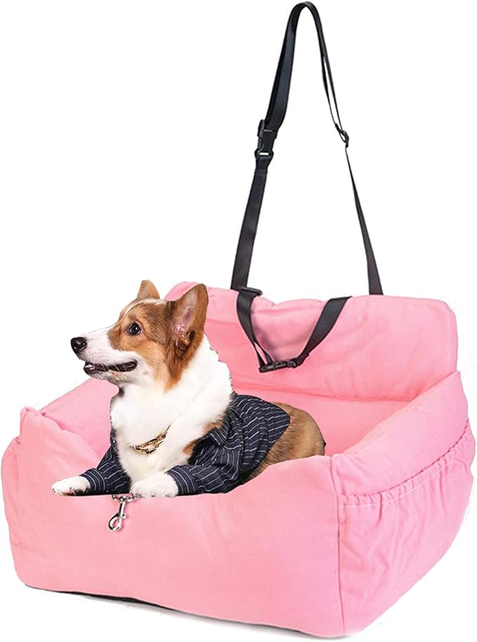 Dog Car Seat, Puppy Booster Seat for Small Medium Dogs Cats,Dog Travel Car Carrier Bed Car Safety Seats with Storage Pocket and Clip-On Safety Leash and Removable Washable Cover