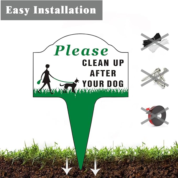 Clean Up After Your Dog Sign, Yuntarda 2-Pack 10”x14” No Poop Signs for Lawn No Pooping Dog Signs For Yard with Integrated Stake Rust-free Aluminum Yard Sign Easy Install for Outdoor Use